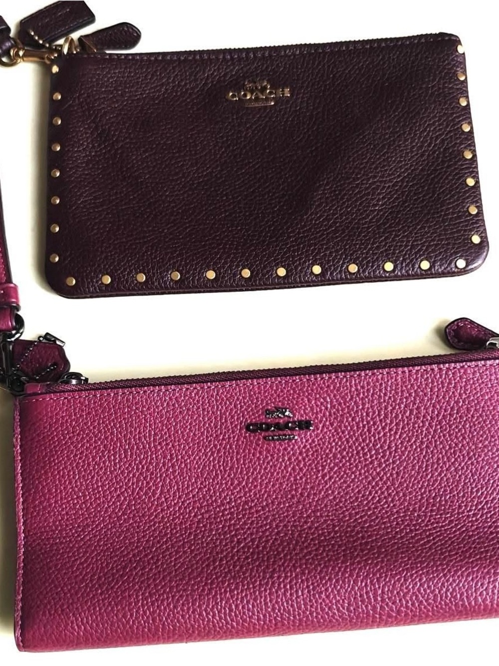 Coach Pebble Leather Wristlet Set in Plum and Fuchsia